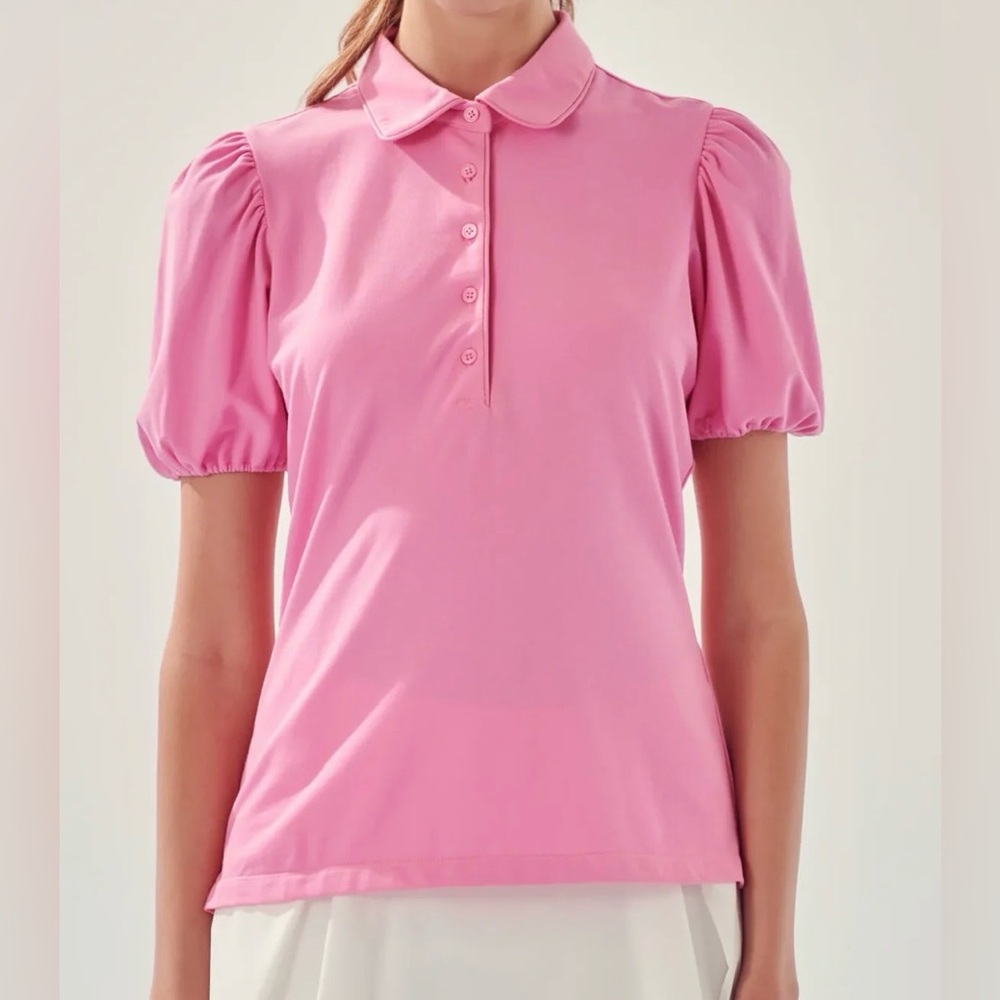 English Factory Anthropologie Puff Sleeve Jersey Top Pink Size Small NEW